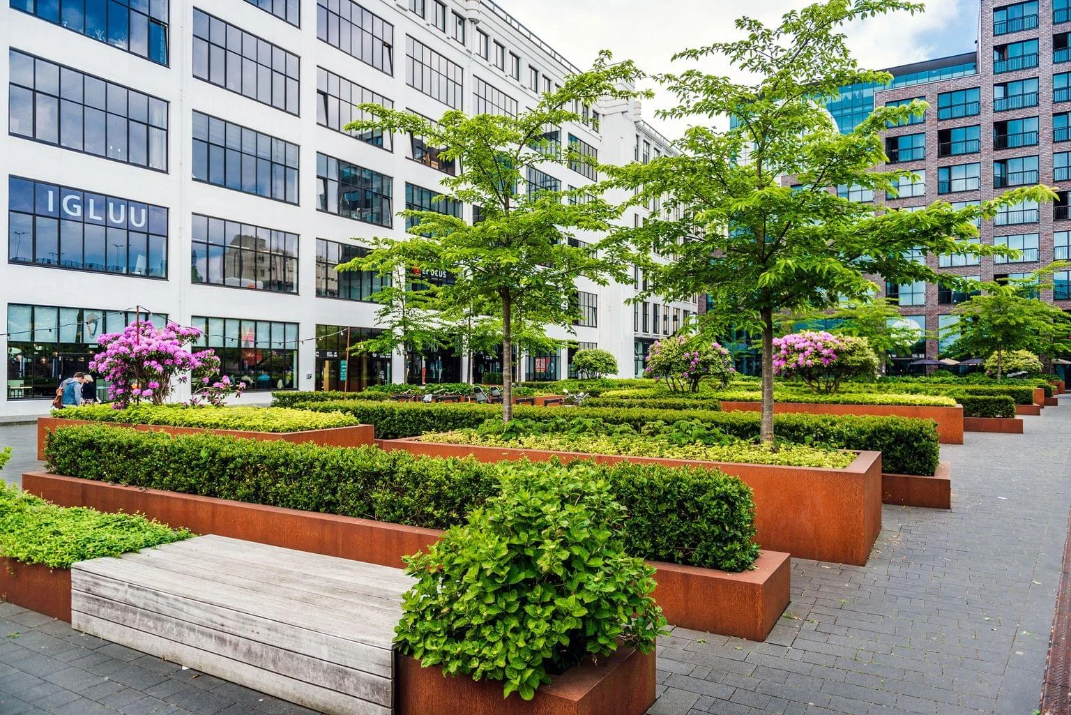 modern commercial space features corten steel